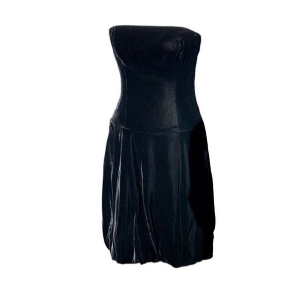 Vintage Black Velvet Bubble Dress - Strapless - Size 8 - Union Made in USA - Picture 1 of 12